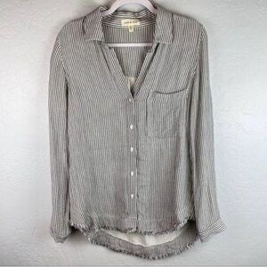 Cloth & Stone Striped Frayed Hem Button Down Long Sleeve Collared Shirt Sz Small